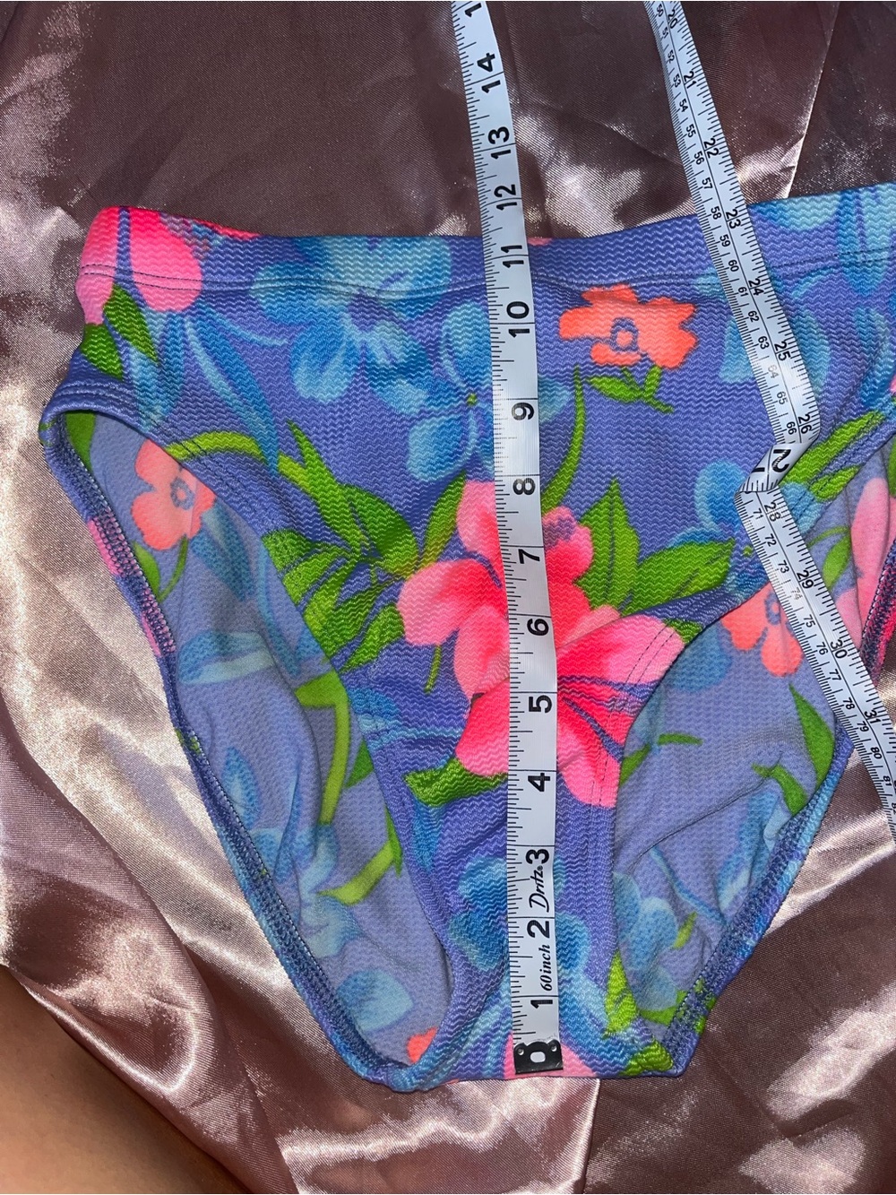 Floral High-Waist Bikini Bottom in Blue and Pink - Picture 4 of 5